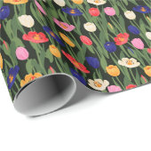 Floral Pattern Tulps Green Stalks Flowers Cadeaupapier (Rol Hoek)