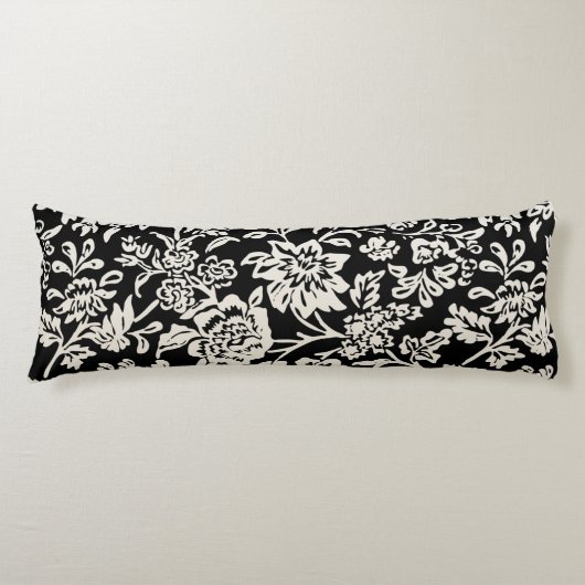 Floral Pattern van Black and Off-White Farmhouse Lichaamskussen (Voorkant)