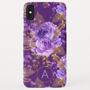 Floral Pattern van het Paarse en goudoliemonogram Case-Mate iPhone Case