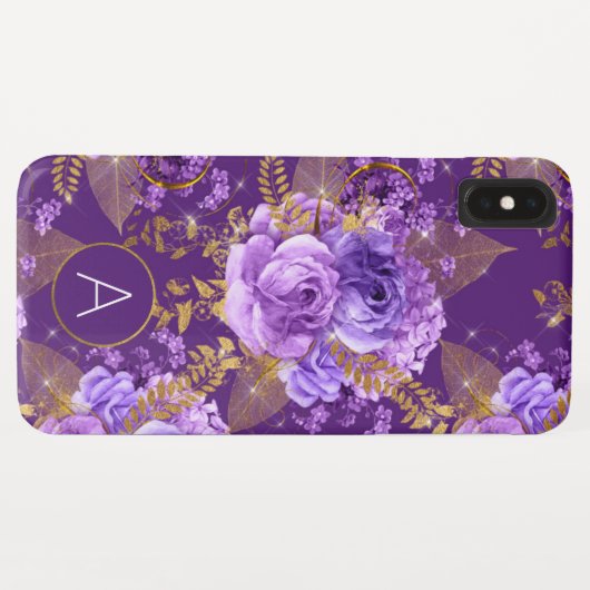 Floral Pattern van het Paarse en goudoliemonogram Case-Mate iPhone Case (Achterkant (horizontaal))
