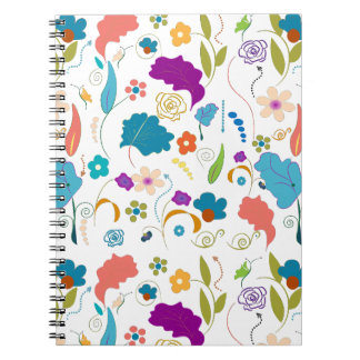 Floral Pattern, Vibrant Design, Orange and Blue, G Notitieboek
