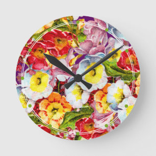 Floral Pattern Vintage Girly Blauwgroen Primrose Ronde Klok