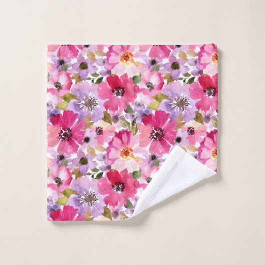 Floral Pattern-Waterverf Bad Handdoek (Wasdoekje)