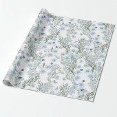Floral Pattern Waterverf Blue White Butterfly Cadeaupapier (Uitgerold)