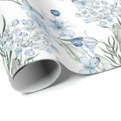 Floral Pattern Waterverf Blue White Butterfly Cadeaupapier (Rol Hoek)