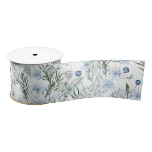 Floral Pattern Waterverf Blue White Butterfly Satijnen Lint