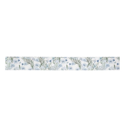Floral Pattern Waterverf Blue White Butterfly Satijnen Lint (Voorkant)