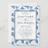 Floral Pattern Waterverf Blue & White Wedding Kaart (Voorkant)