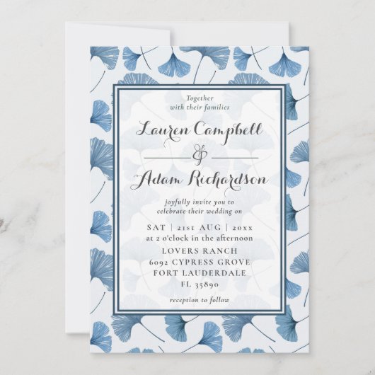 Floral Pattern Waterverf Blue & White Wedding Kaart (Voorkant)