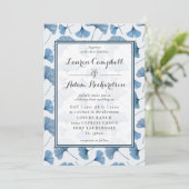 Floral Pattern Waterverf Blue & White Wedding Kaart (Staand voorkant)