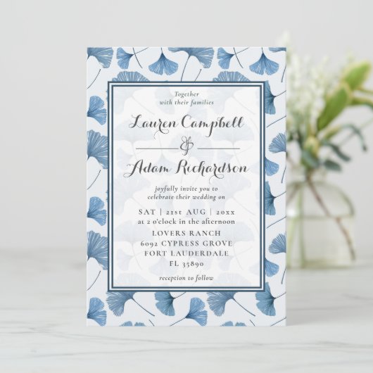 Floral Pattern Waterverf Blue & White Wedding Kaart (Staand voorkant)