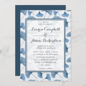 Floral Pattern Waterverf Blue & White Wedding Kaart (Voorkant / Achterkant)