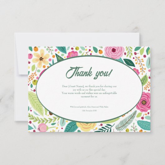Floral Pattern Waterverf Bruiloft Dank u kaart (Voorkant)