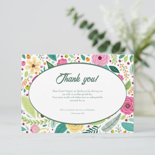 Floral Pattern Waterverf Bruiloft Dank u kaart (Staand voorkant)