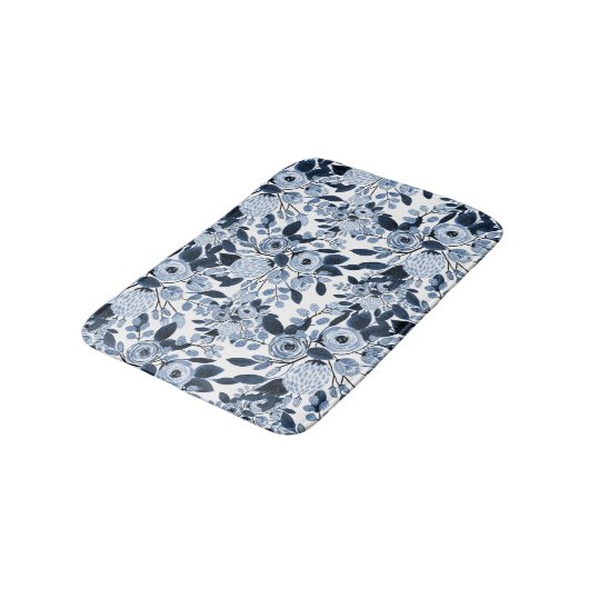 Floral Pattern Waterverf Navy Pastel Blue Badmat (Gekanteld)