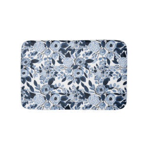 Floral Pattern Waterverf Navy Pastel Blue Badmat