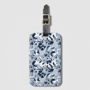 Floral Pattern Waterverf Navy Pastel Blue Bagagelabel