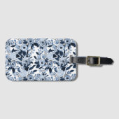 Floral Pattern Waterverf Navy Pastel Blue Bagagelabel (Voorkant (horizontaal))