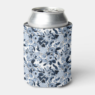 Floral Pattern Waterverf Navy Pastel Blue Blikjeskoeler