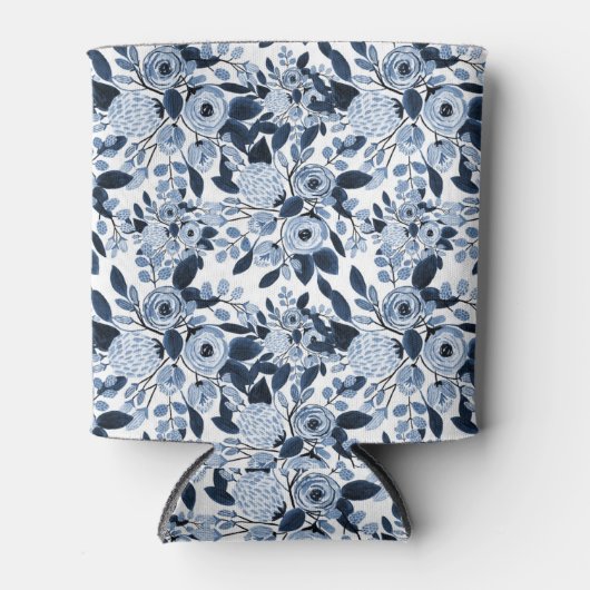 Floral Pattern Waterverf Navy Pastel Blue Blikjeskoeler (Voorkant)