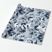 Floral Pattern Waterverf Navy Pastel Blue Cadeaupapier (Uitgerold)