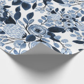 Floral Pattern Waterverf Navy Pastel Blue Cadeaupapier (Hoek)