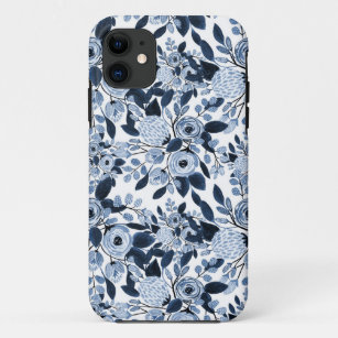 Floral Pattern Waterverf Navy Pastel Blue Case-Mate iPhone Case