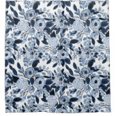 Floral Pattern Waterverf Navy Pastel Blue Douchegordijn (Voorkant)