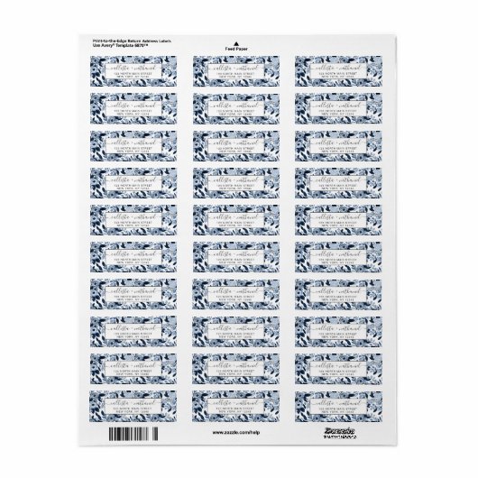 Floral Pattern Waterverf Navy Pastel Blue Etiket (Full Sheet)