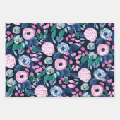 Floral Pattern Waterverf Navy Pastel Blue Inpakpapier Vel (Voorkant 3)