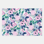 Floral Pattern Waterverf Navy Pastel Blue Inpakpapier Vel (Voorkant 2)