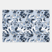 Floral Pattern Waterverf Navy Pastel Blue Inpakpapier Vel (Voorkant 2)