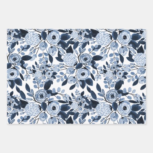 Floral Pattern Waterverf Navy Pastel Blue Inpakpapier Vel (Voorkant 2)