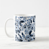 Floral Pattern Waterverf Navy Pastel Blue Koffiemok (Links)