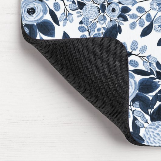 Floral Pattern Waterverf Navy Pastel Blue Muismat (Hoek)