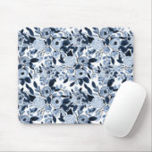 Floral Pattern Waterverf Navy Pastel Blue Muismat (Met muis)