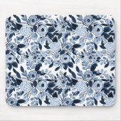 Floral Pattern Waterverf Navy Pastel Blue Muismat (Voorkant)