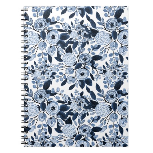 Floral Pattern Waterverf Navy Pastel Blue Notitieboek (Voorkant)