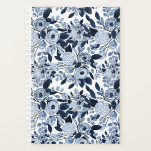 Floral Pattern Waterverf Navy Pastel Blue Planner