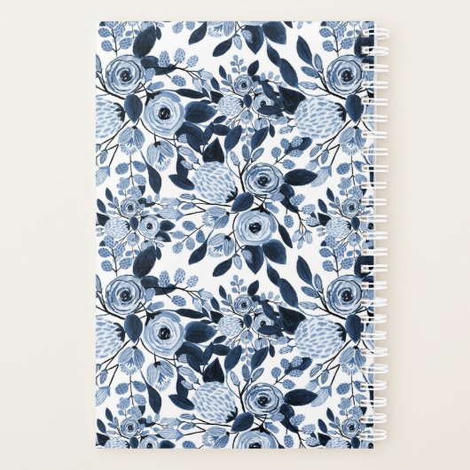 Floral Pattern Waterverf Navy Pastel Blue Planner (Achterkant)
