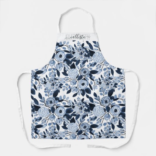 Floral Pattern Waterverf Navy Pastel Blue Schort (Voorkant)