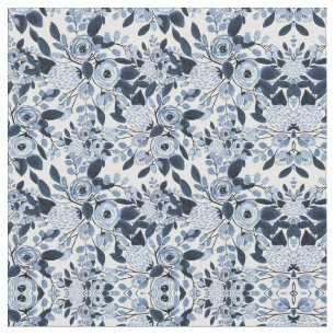 Floral Pattern Waterverf Navy Pastel Blue Stof