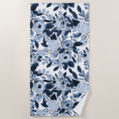 Floral Pattern Waterverf Navy Pastel Blue Strandlaken (Voorkant)
