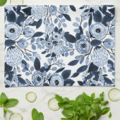 Floral Pattern Waterverf Navy Pastel Blue Theedoek (Gevouwen)