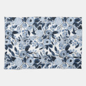 Floral Pattern Waterverf Navy Pastel Blue Theedoek (Horizontaal)