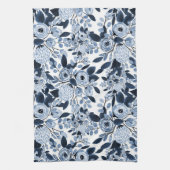 Floral Pattern Waterverf Navy Pastel Blue Theedoek (Verticaal)