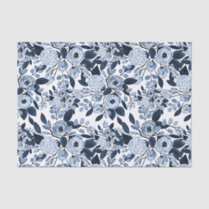 Floral Pattern Waterverf Navy Pastel Blue Tissuepapier