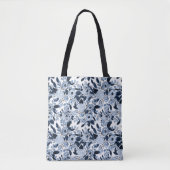 Floral Pattern Waterverf Navy Pastel Blue Tote Bag (Voorkant)