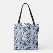 Floral Pattern Waterverf Navy Pastel Blue Tote Bag (Achterkant)