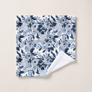 Floral Pattern Waterverf Navy Pastel Blue Washandje